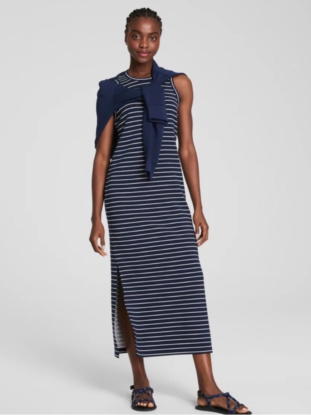 NWT Spanx Air Essentials sleeveless navy & white striped maxi dress, size small